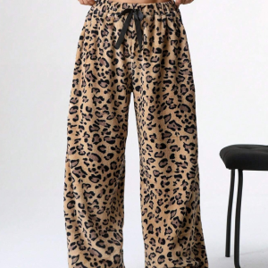 Leopard print drawstring loose pants